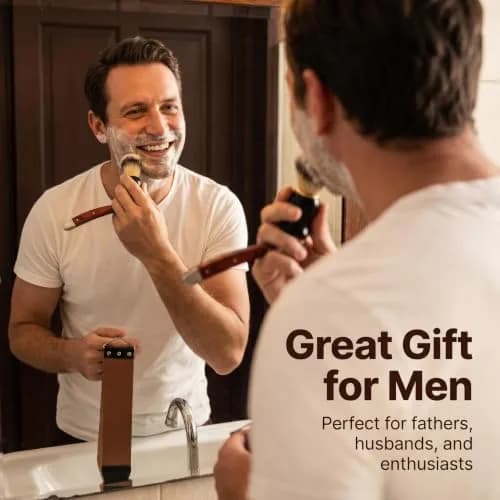YU&CH Straight Razor Shaving Kit with Leather Strop & Brush for Men | Classic Barber Style Wet Shave thumbnail 8