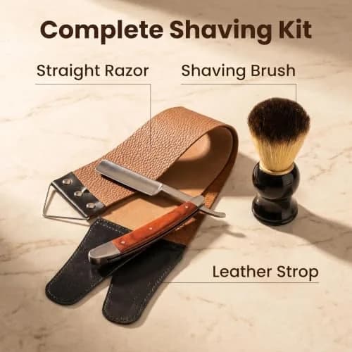 YU&CH Straight Razor Shaving Kit with Leather Strop & Brush for Men | Classic Barber Style Wet Shave thumbnail 2