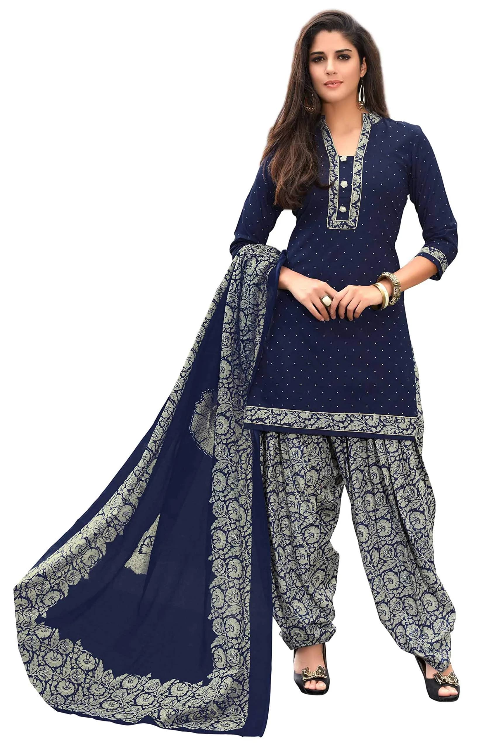 Miraan Women's Cotton Printed Readymade Salwar Suit Set - Medium Blue - main product image