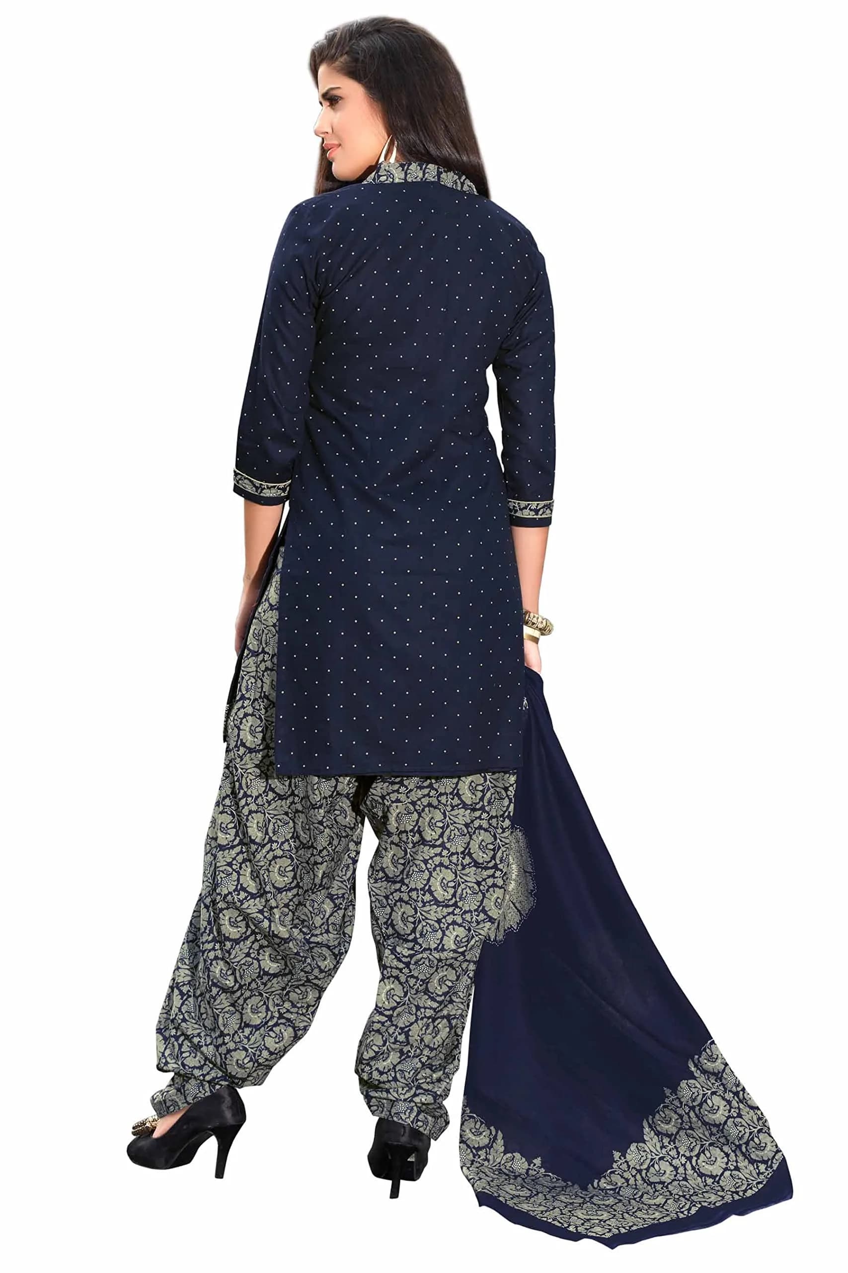 Miraan Women's Cotton Printed Readymade Salwar Suit Set - Medium Blue - view 2