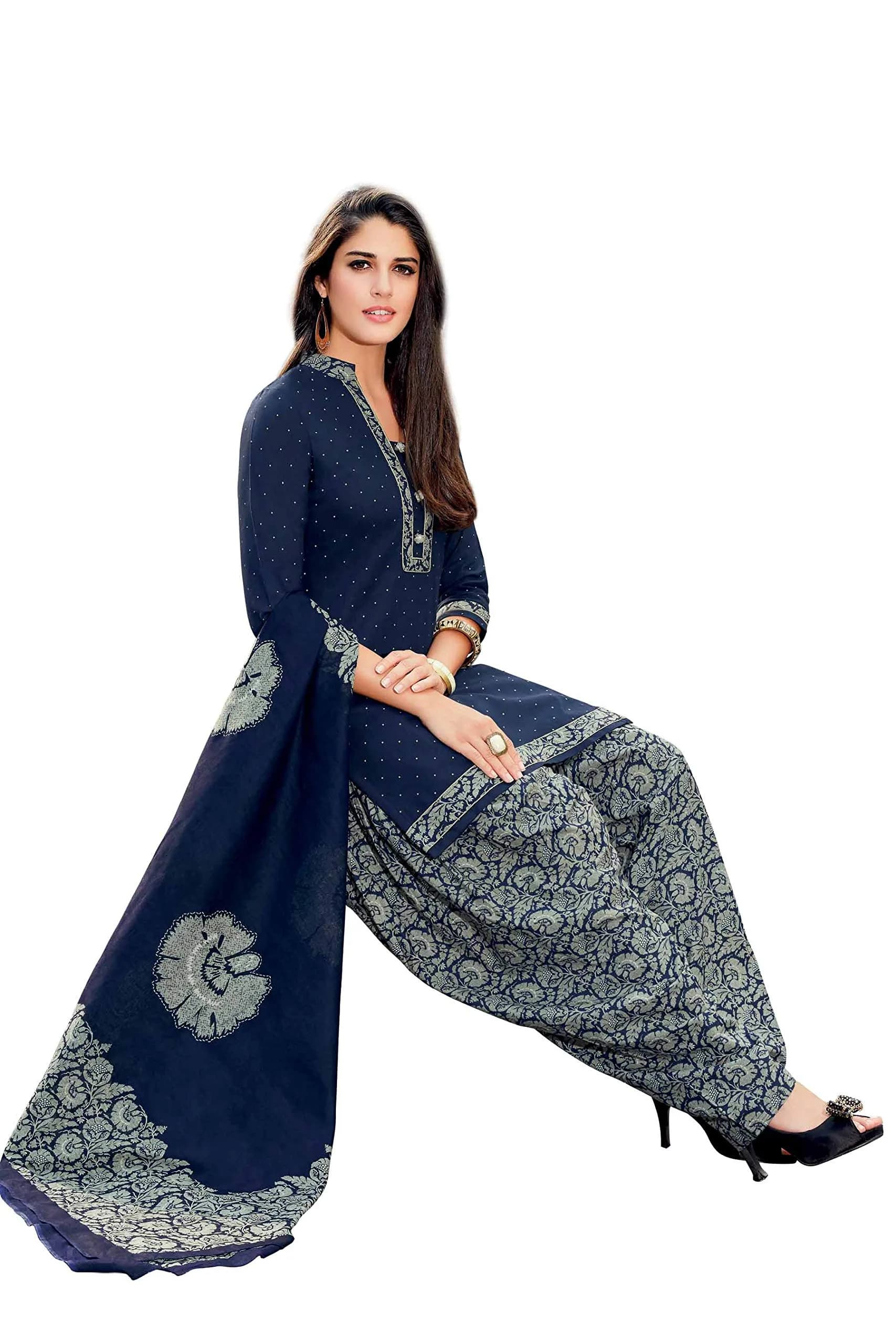 Miraan Women's Cotton Printed Readymade Salwar Suit Set - Medium Blue - view 3