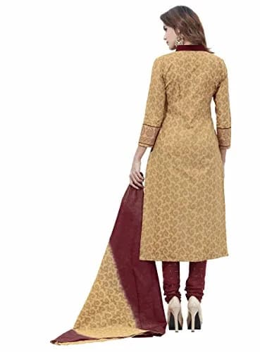 Miraan Women's Cotton Printed Readymade Salwar Suit Set Medium Beige | 3-Piece Set with Dupatta thumbnail 2