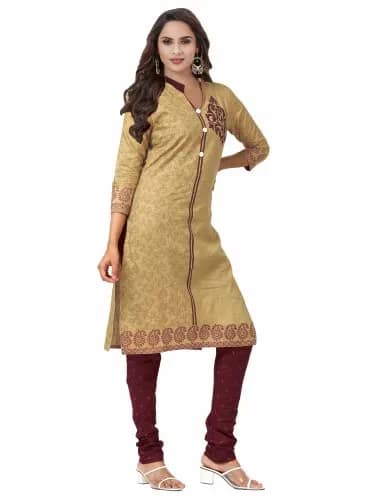 Miraan Women's Cotton Printed Readymade Salwar Suit Set Medium Beige | 3-Piece Set with Dupatta thumbnail 3