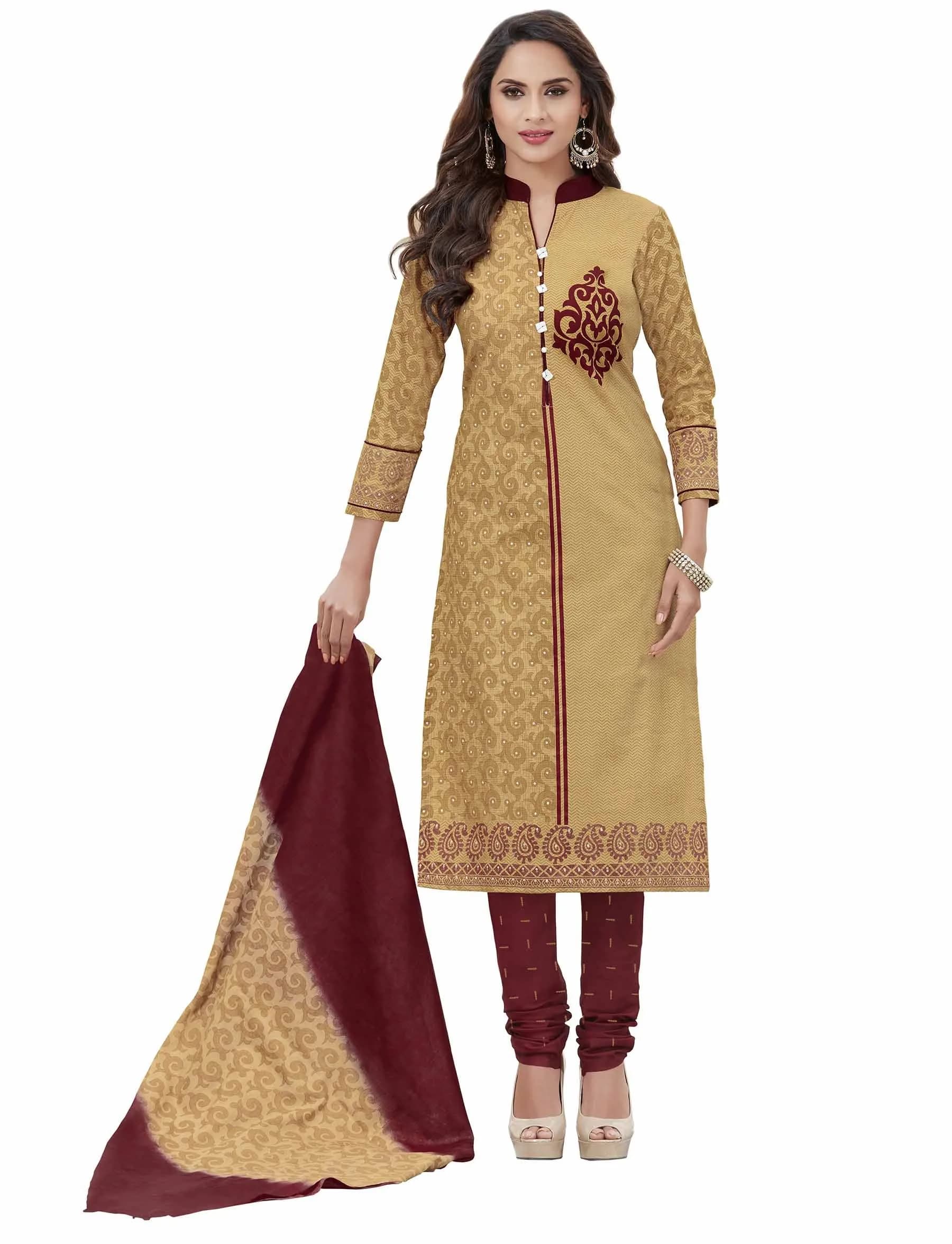 Miraan Women's Cotton Printed Readymade Salwar Suit Set X-Large Beige | Authentic Indian Ethnic Wear - main product image