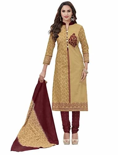 Miraan Women's Cotton Printed Readymade Salwar Suit Set X-Large Beige | Authentic Indian Ethnic Wear thumbnail 1