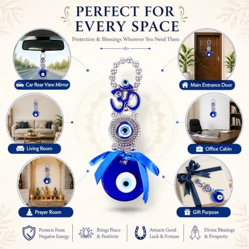 DT DECTONE Metal Om Design Evil Eye Hanging Ornament 22×4×2 cm | Feng Shui Protection Amulet thumbnail 5