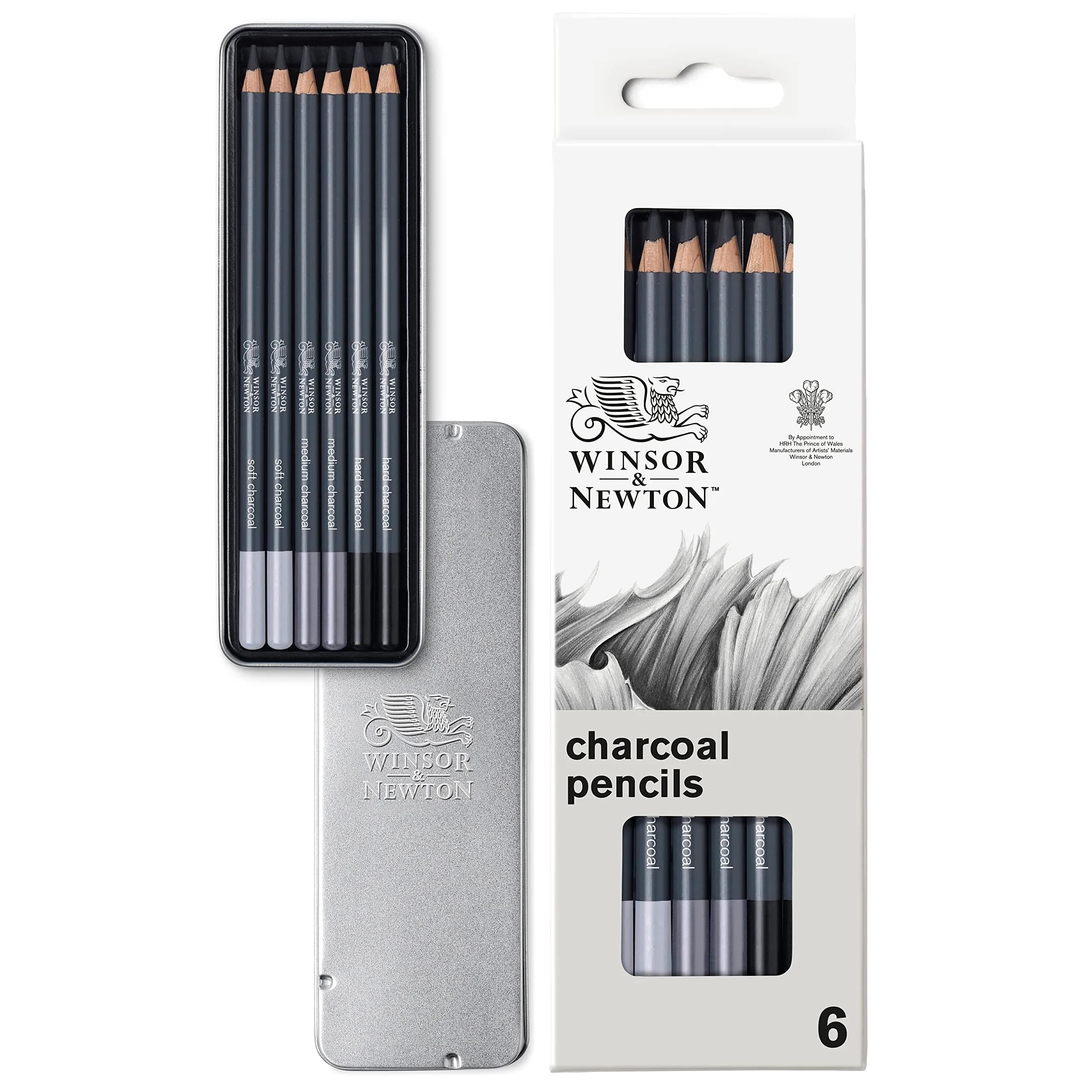 Winsor & Newton Studio Collection Charcoal Pencils, 6 Count (100g / 0.11kg) | ACMI Certified Non-Toxic