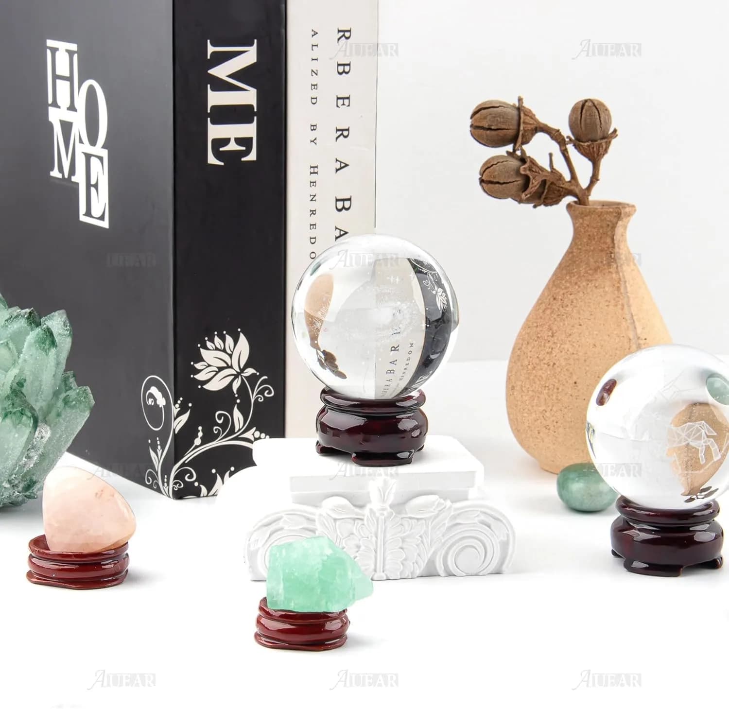 AUEAR 5 Pack Sphere Display Holders 25mm Concave Diameter, 21mm Height | Decorative Wooden Stands for Eggs, Crystals, and Balls - view 2