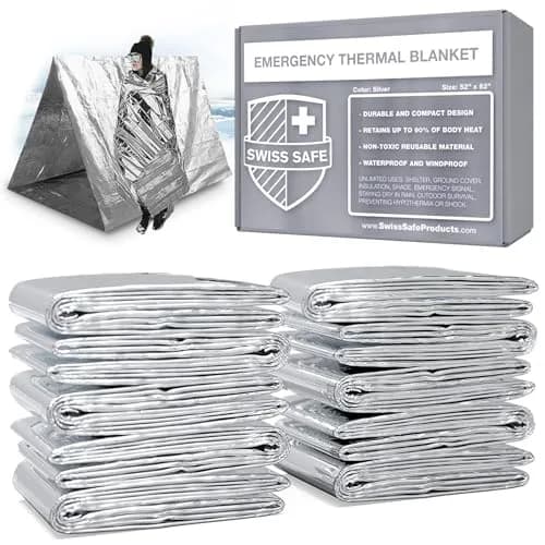 Swiss Safe Emergency Blanket for Camping, Car, First Aid, Survival, 10 Pack | Reflects & Retains 90% Heat thumbnail 1