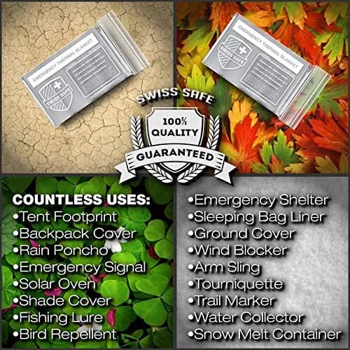 Swiss Safe Emergency Blanket for Camping, Car, First Aid, Survival, 10 Pack | Reflects & Retains 90% Heat thumbnail 4