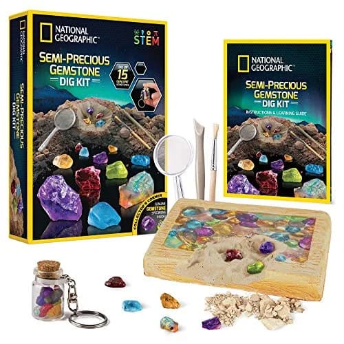 Blue Marble National Geographic Semi-Precious Gemstone Dig Kit for Kids - 15 Real Gems, 0.46 kg (0.95 lb) | STEM Rock Collection Activity thumbnail 1