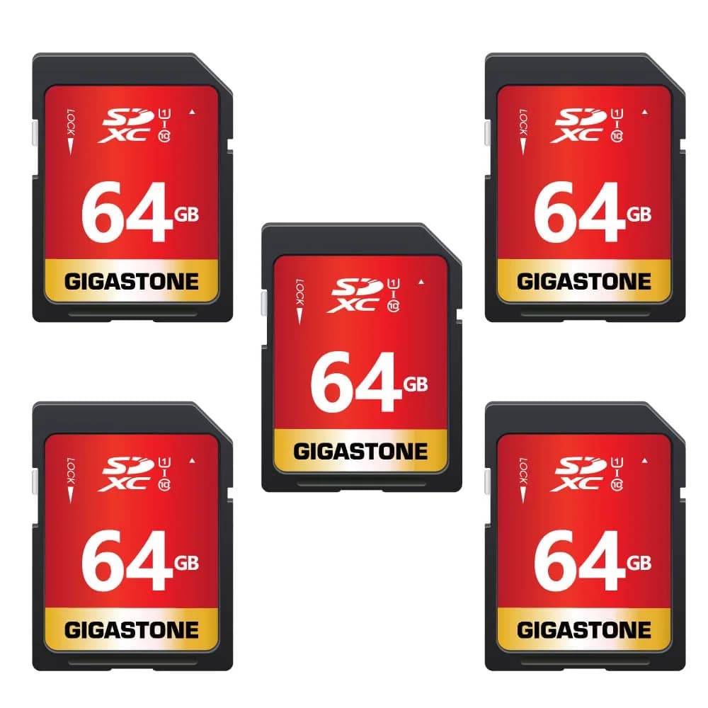 Gigastone 64GB SD Card 5-Pack UHS-I U1 Class 10 SDXC Memory Card 64GB (2.27 oz) | Full HD Video Olympus Digital Camera - main product image