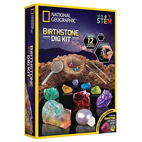 National Geographic Birthstone Dig Kit with 12 Genuine Gemstones & Tools | Ages 8+ thumbnail 1