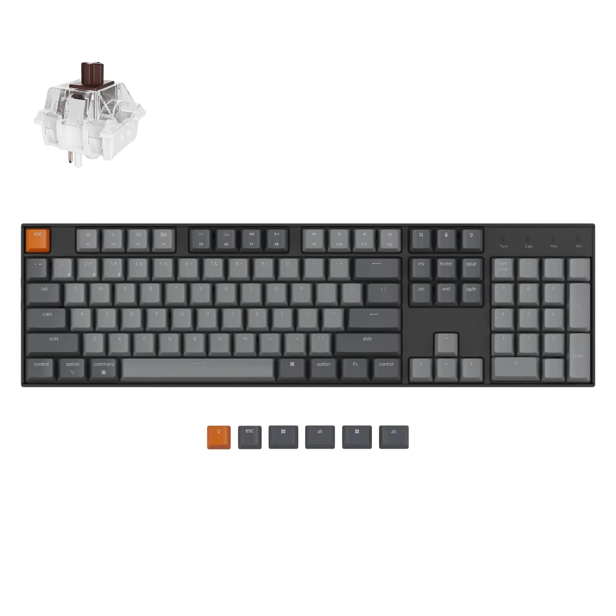 Keychron K10 Version 2 Full Size Mechanical Keyboard - 104 Keys - Red Switch - White LED Backlight - Bluetooth Wireless & USB-C Wired - Aluminum — Keychron Super Brown Switch