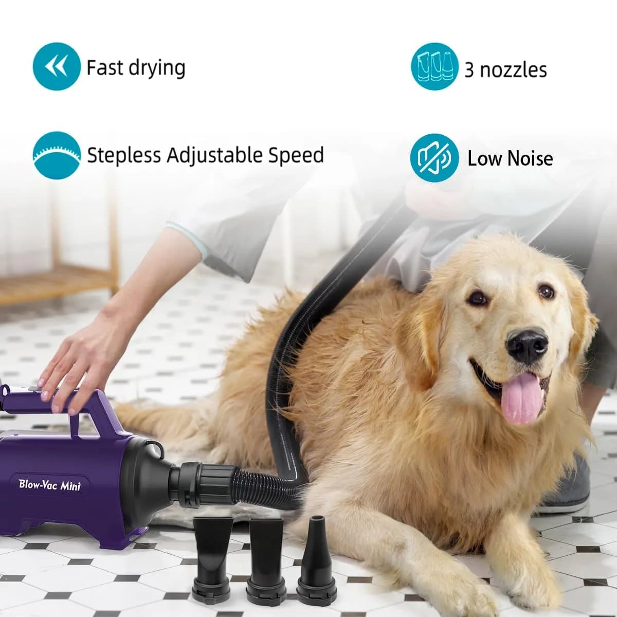 Shernbao High Velocity Dog Dryer Purple SMD-06P | 2200W 110V 2-Speed 2-Temp Pet Grooming Blower - view 3