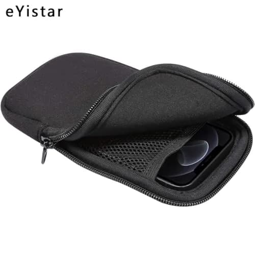 eYistar Neoprene Shock Absorbing Pouch Large Cell Phone Sleeve Case with Zipper & Neck Strap for 6-6.9 inch Smartphones | Black thumbnail 4