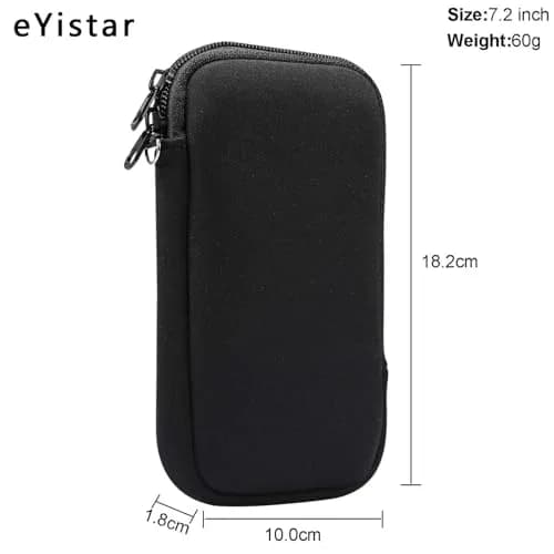 eYistar Neoprene Shock Absorbing Pouch Large Cell Phone Sleeve Case with Zipper & Neck Strap for 6-6.9 inch Smartphones | Black thumbnail 5