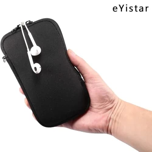 eYistar Neoprene Shock Absorbing Pouch Large Cell Phone Sleeve Case with Zipper & Neck Strap for 6-6.9 inch Smartphones | Black thumbnail 3