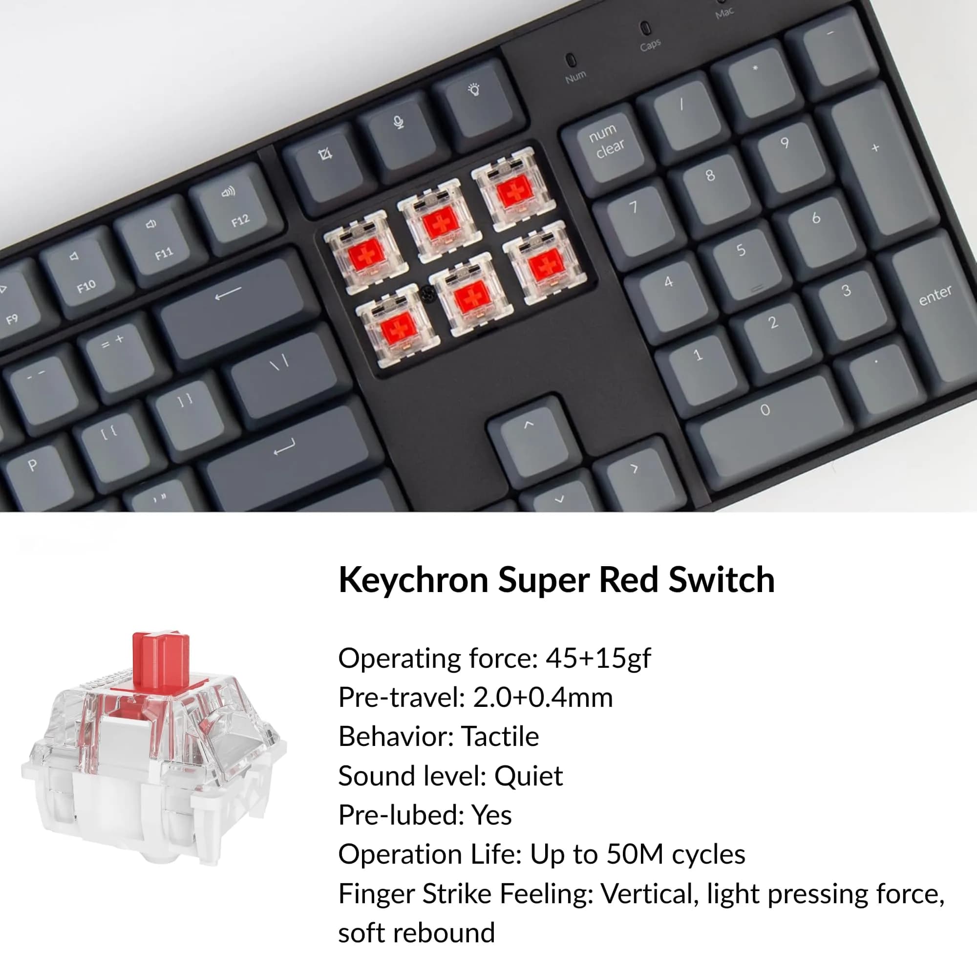 Keychron K10 Full Size Mechanical Keyboard with Keychron Super Red Switches & White LED Backlight - view 4