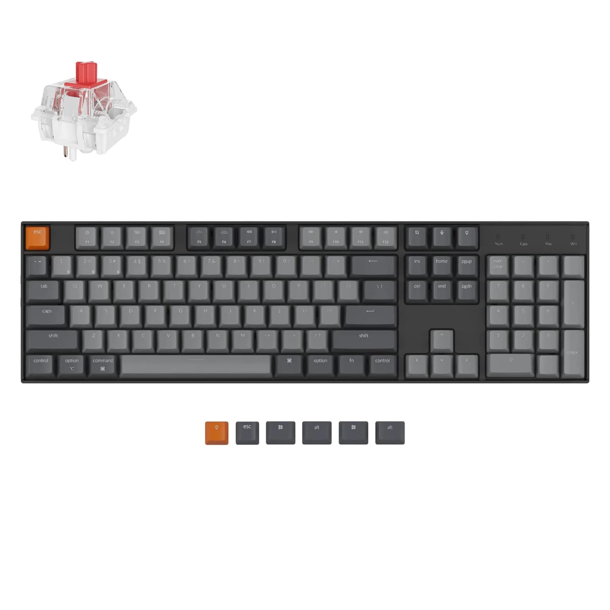 Keychron K10 Version 2 Full Size Mechanical Keyboard - 104 Keys - Red Switch - White LED Backlight - Bluetooth Wireless & USB-C Wired - Aluminum — Keychron Super Red Switch