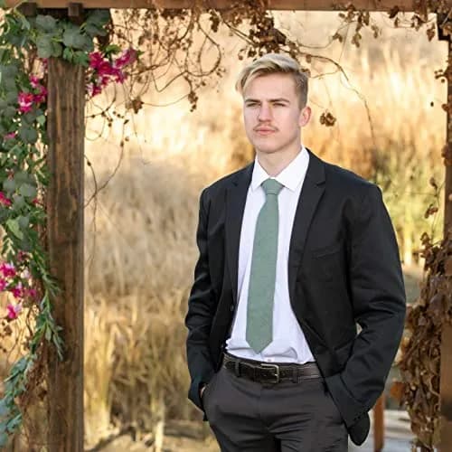 JNJSTELLA Men's Cotton Solid Necktie 3.15" Sage Green | Classic Formal & Casual Style thumbnail 2
