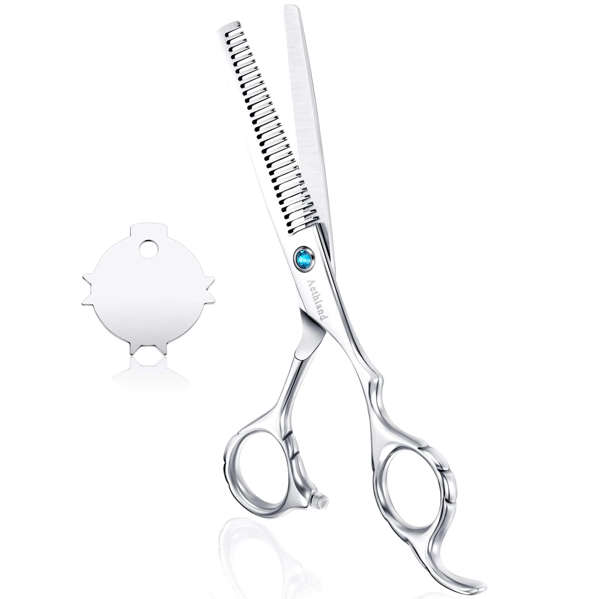 Aethland Japanese 9CR Stainless Steel Thinning Shears 6.5 Inch | Professional Barber Blending Teeth Scissors — Silver Thinning Shears