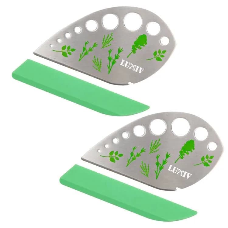 Luxiv Herb Stripper Tool Stainless Steel 9-Hole Leaf Peeler with Knife 12.2cm (4.8in) | 2-Pack for Kale, Herbs & Vegetables - main product image