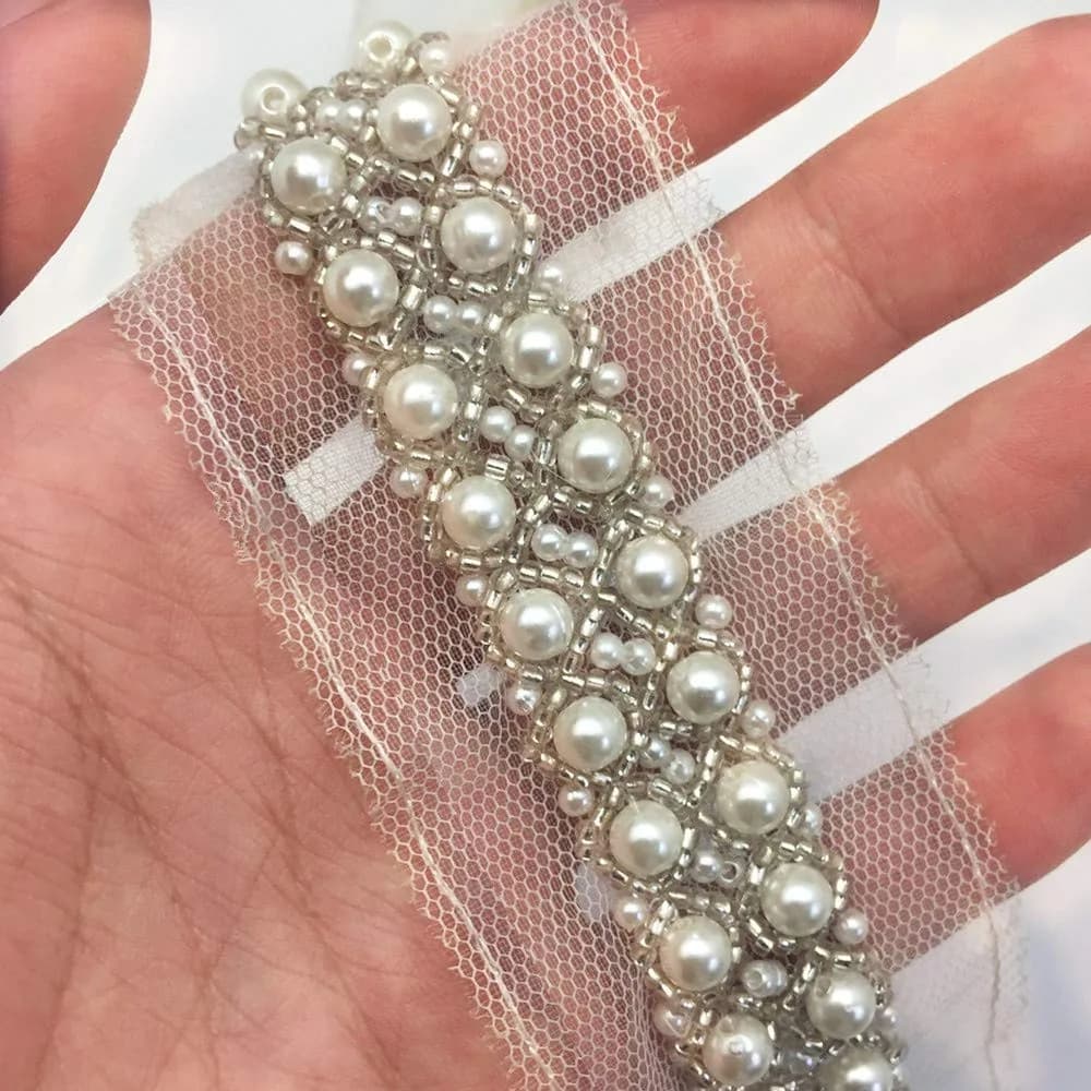 FQTANJU Decorative Ribbon Trim 5 cm Wide | Elegant Ivory Edging for Sewing & Wedding Decor - main product image