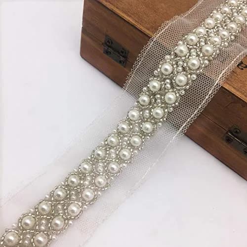 FQTANJU Decorative Ribbon Trim 5 cm Wide | Elegant Ivory Edging for Sewing & Wedding Decor thumbnail 2