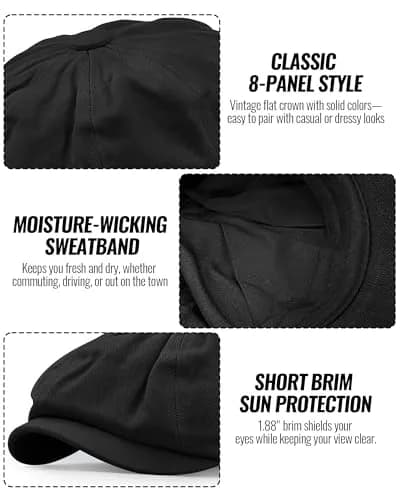 Croogo Newsboy Flat Cap Gatsby Ivy Cotton Cabbie Hat | Classic Style, Breathable & Durable (56-60cm) thumbnail 5