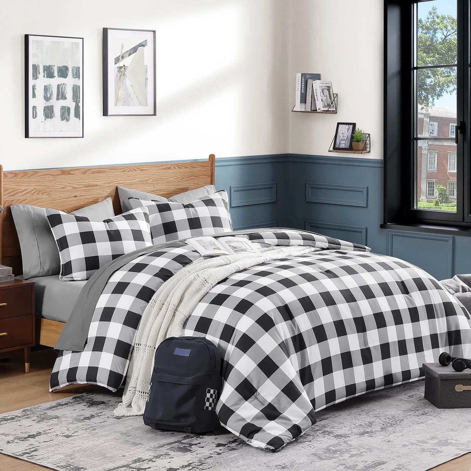 Andency Black and White Checkered Comforter Set King | Minimalist & Soft, All-Season (70-120 chars) — Queen (90*90 in)