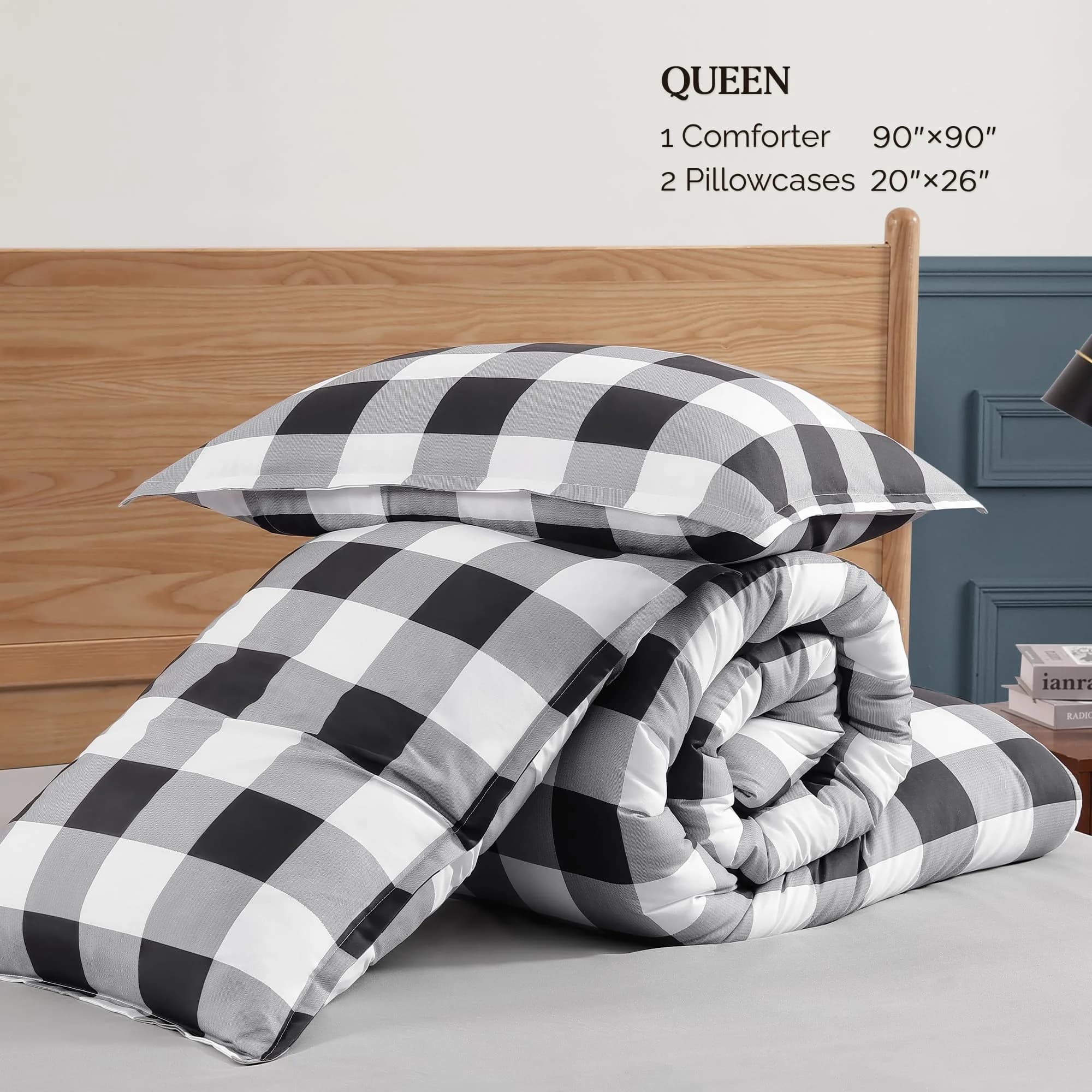 Andency Black and White Checkered Comforter Set, 2 Pieces Queen Bedding Set | Minimalist & Soft All-Season Comfort thumbnail 6