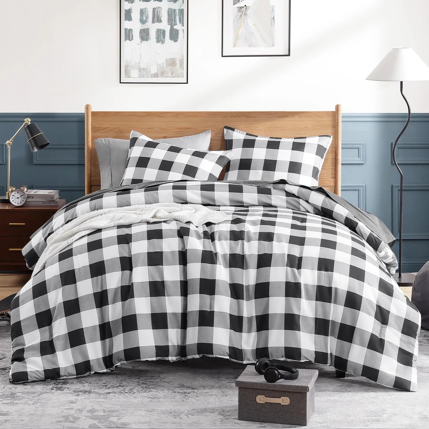 Andency Black and White Checkered Comforter Set, 2 Pieces Queen Bedding Set | Minimalist & Soft All-Season Comfort thumbnail 2