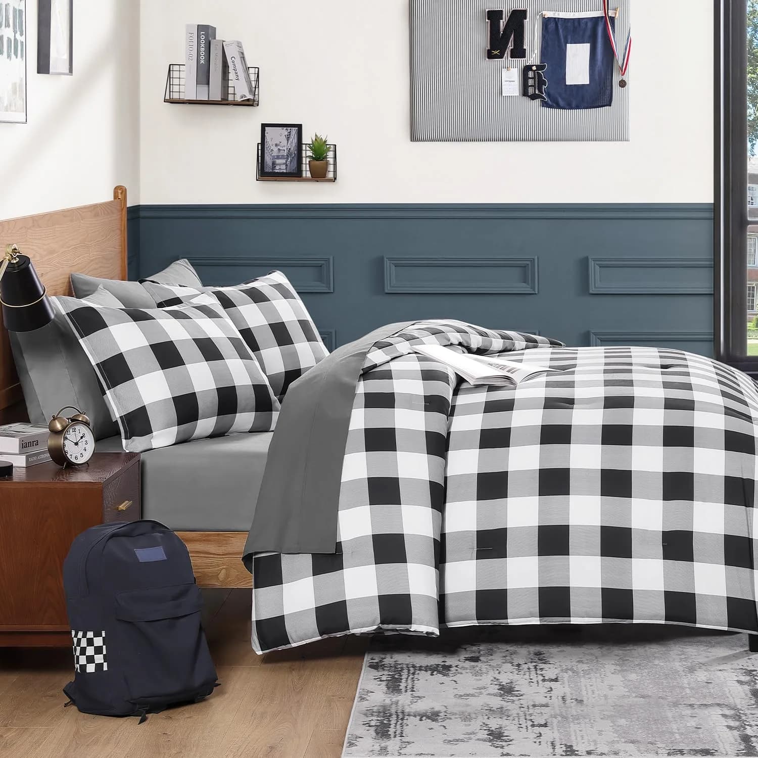 Andency Black and White Checkered Comforter Set, 2 Pieces Queen Bedding Set | Minimalist & Soft All-Season Comfort thumbnail 3