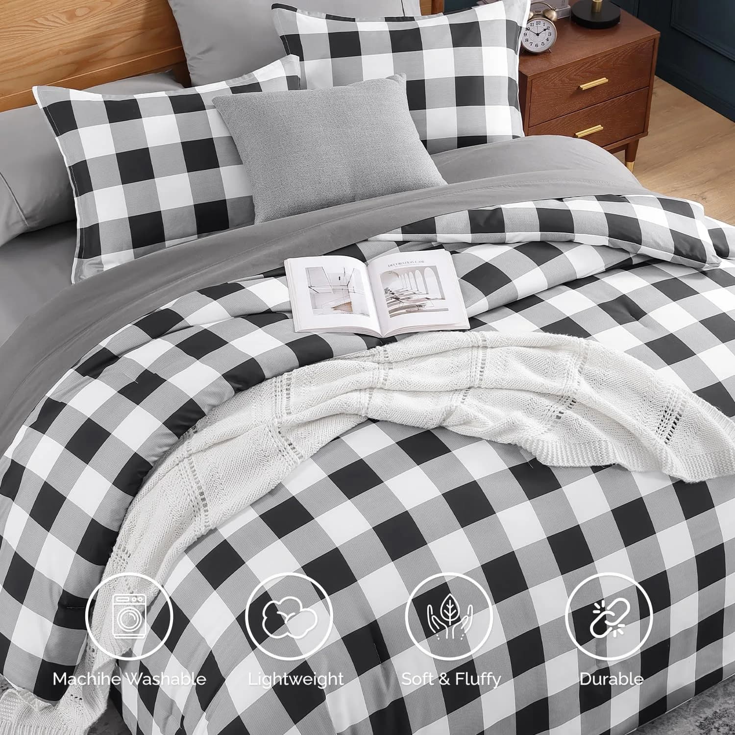 Andency Black and White Checkered Comforter Set, 2 Pieces Queen Bedding Set | Minimalist & Soft All-Season Comfort thumbnail 4