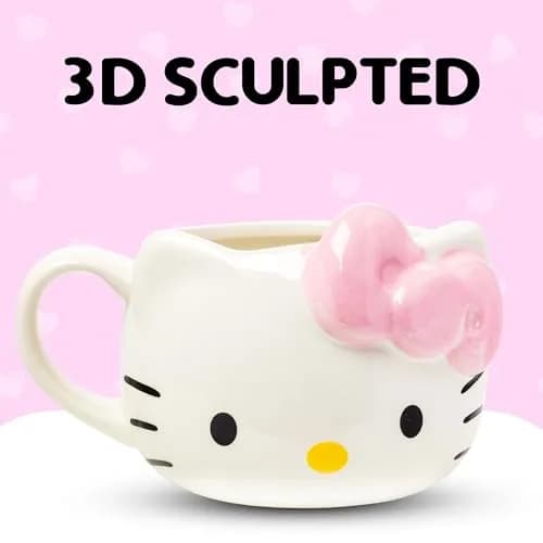 Silver Buffalo Sanrio Hello Kitty Pink Bow 20oz Mug | 3D Sculpted Ceramic, BPA-Free, Hand Wash Only thumbnail 2