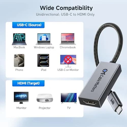 Cable Matters USB-C to HDMI 2.1 Adapter 8K@60Hz | Thunderbolt 4 Compatible, Supports HDR & 4K120Hz (0.5m, Gray) thumbnail 7