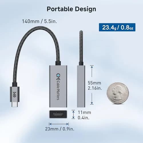 Cable Matters USB-C to HDMI 2.1 Adapter 8K@60Hz | Thunderbolt 4 Compatible, Supports HDR & 4K120Hz (0.5m, Gray) thumbnail 8