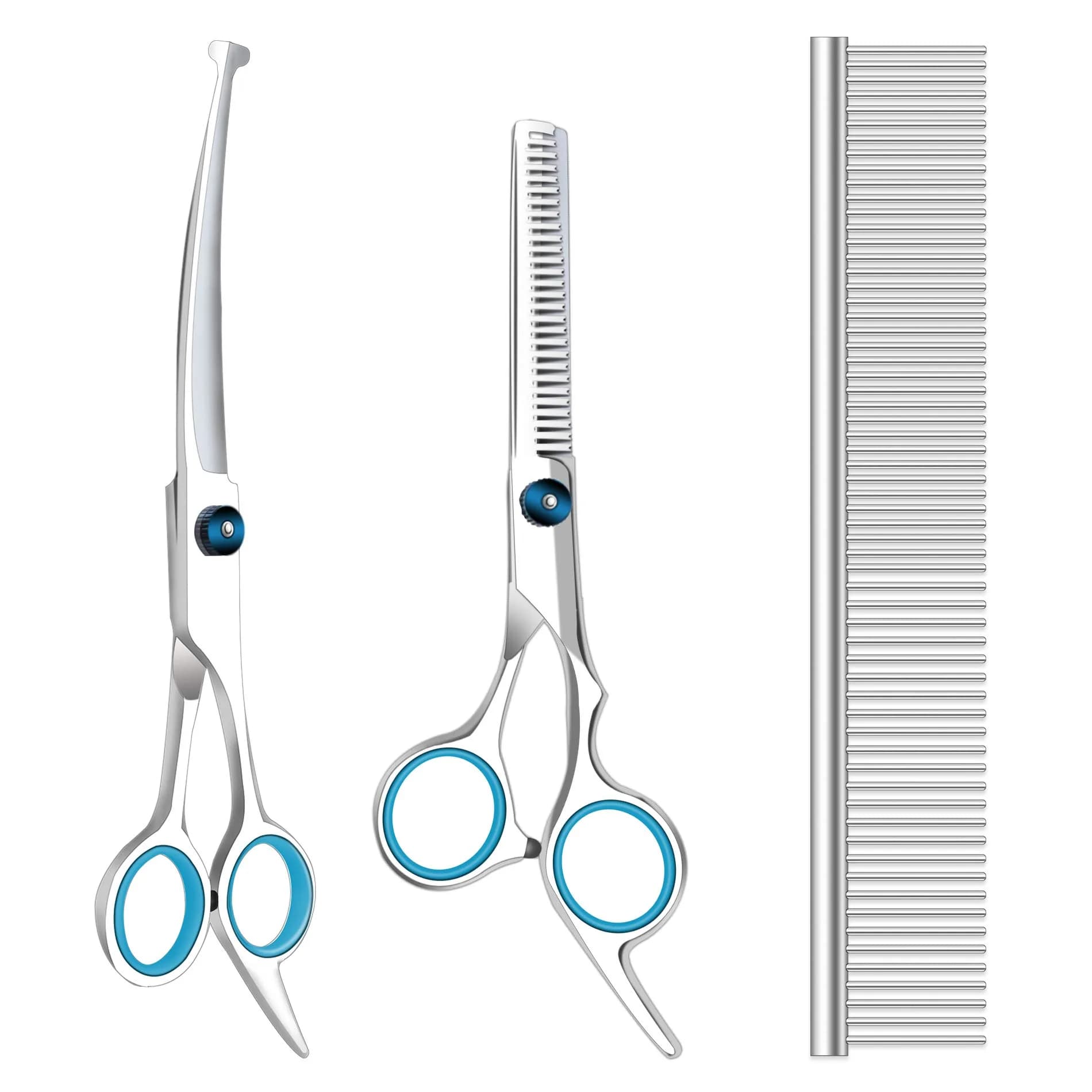 Maxshop Dog Grooming Scissors Set of 3 | Professional Pet Trimmer Kit with Safety Round Tips — Silver