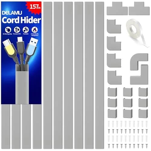 Delamu Grey Cord Hider, 157in Wall Cable Raceway for 2-3 Wires | Flammability Safe, Easy Install thumbnail 1