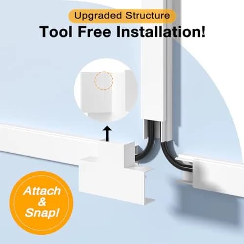 Delamu 157in Cord Hider Wall, Cable Management Raceway, Paintable Wire Cover, White | Neatly Conceal TV & Wall Wires thumbnail 2