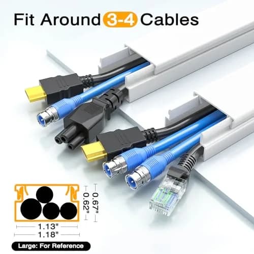 Delamu 157in Cord Hider Wall, Cable Management Raceway, Paintable Wire Cover, White | Neatly Conceal TV & Wall Wires thumbnail 3