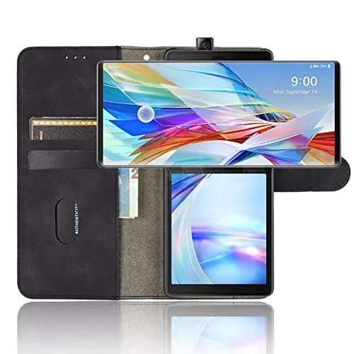 DAMONDY Black Flip Wallet Case for LG Wing 5G (1 Unit) | Genuine PU Leather with Card Slots & Kickstand thumbnail 2