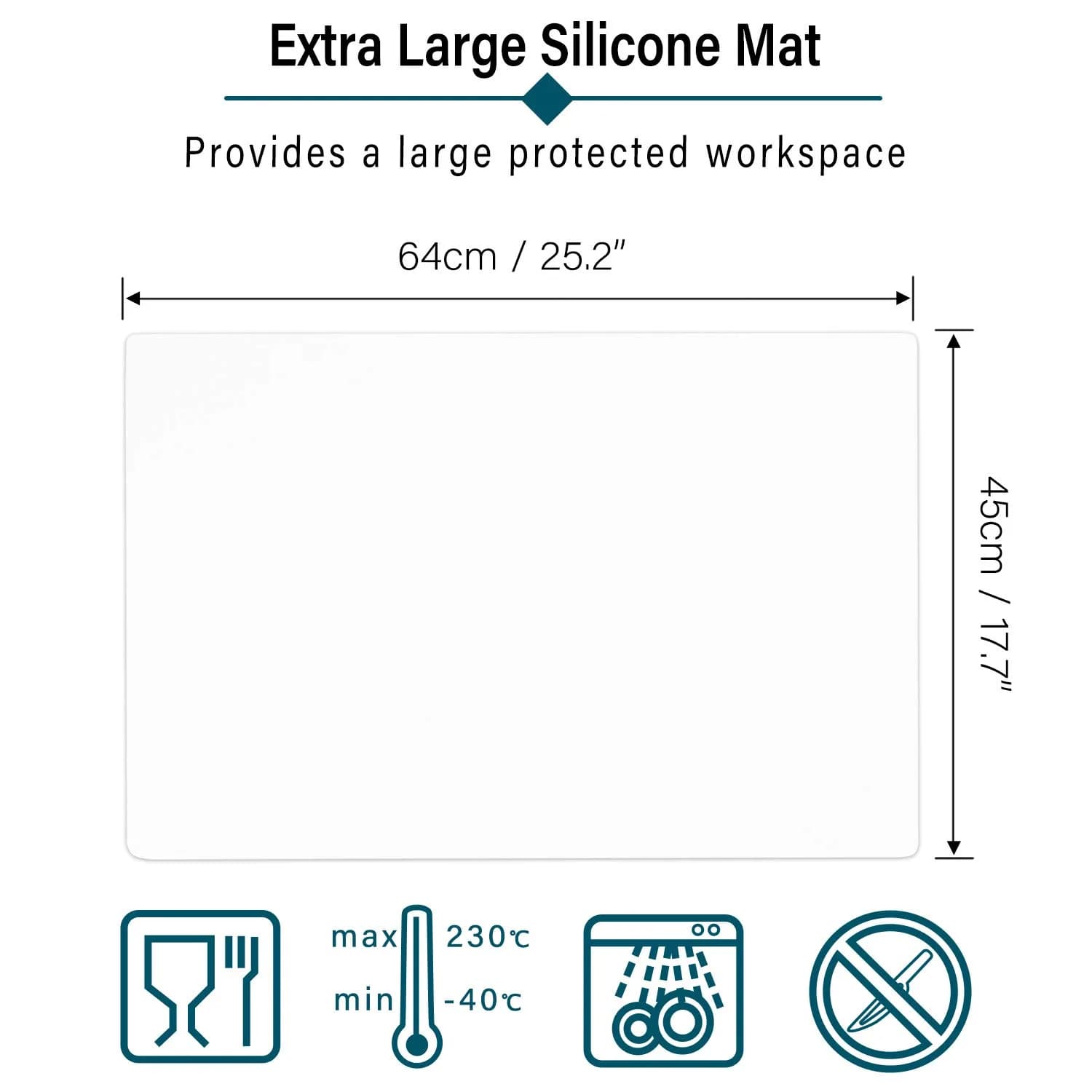 Gartful Extra Large Transparent Silicone Mat 64x45cm (25.2x17.7 inches) | Protects Surfaces from Crafts, Heat & Spills - view 2