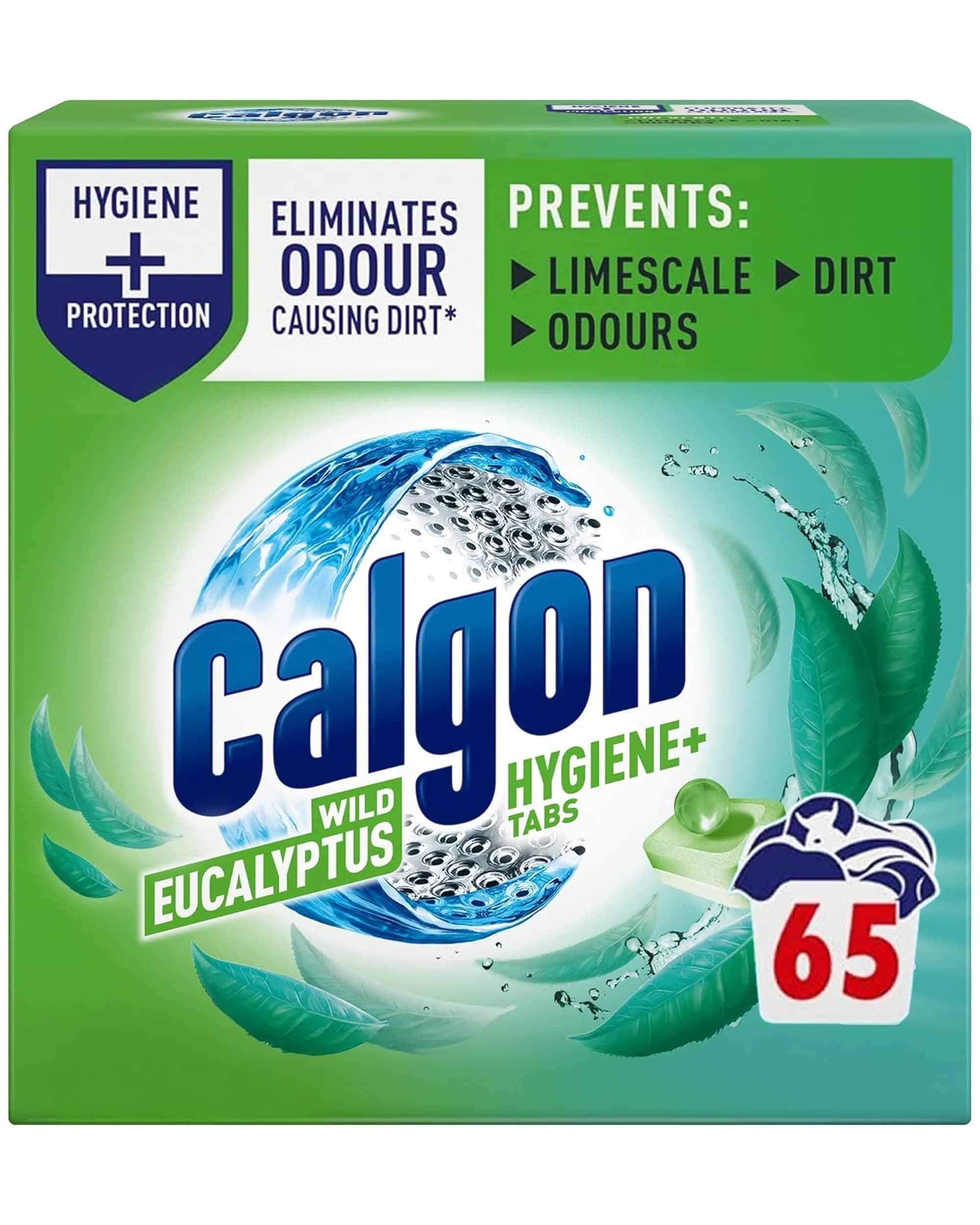Calgon Hygiene Plus Washing Machine Cleaner & Limescale Remover, 65 Tablets | Water Softener & Odour Eliminator — Tablet