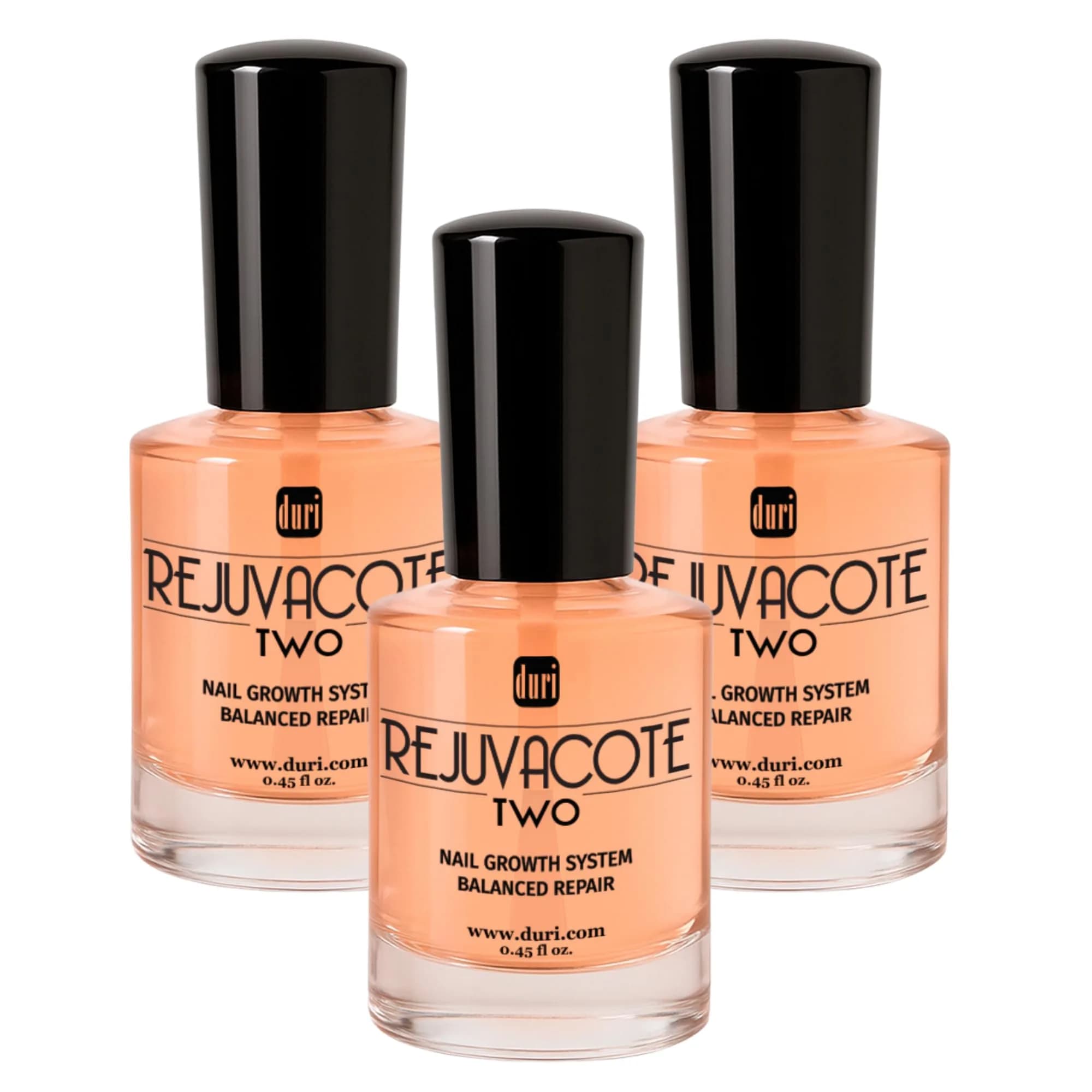 Duri Rejuvacote 2 Balanced Repair Nail Growth Base and Top Coat, 0.45 Fl Oz (Pack of 3) | Strengthens & Repairs Fragile Nails — Clear