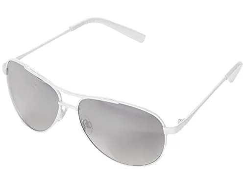 Jessica Simpson 60 mm Stylish UV Protective Metal Aviator Sunglasses White Frame/Silver Mirrored Lens One Size thumbnail 1