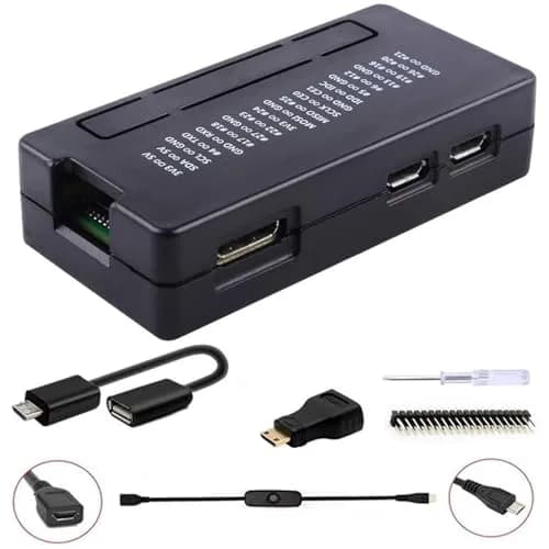 GeeekPi Raspberry Pi Zero 2 W Case/Zero W Case 7-in-1 Starter Kit with GPIO Header, OTG, HDMI Adapter & Screwdriver | Black Acrylic thumbnail 1