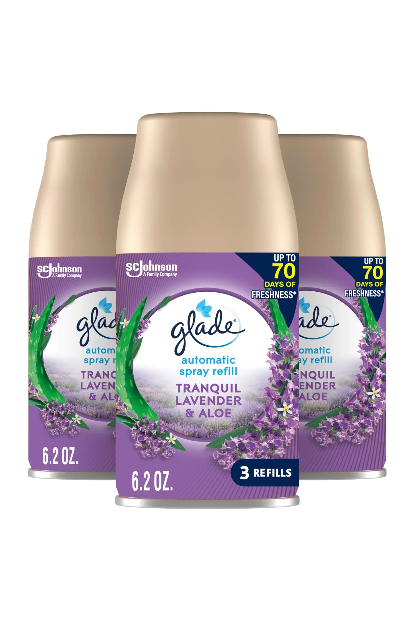 Glade Automatic Spray Air Freshener Refill, Tranquil Lavender & Aloe, 6.2 Fl Oz (184ml) Each (3 Count) | Timed Fragrance Release for Home & Office