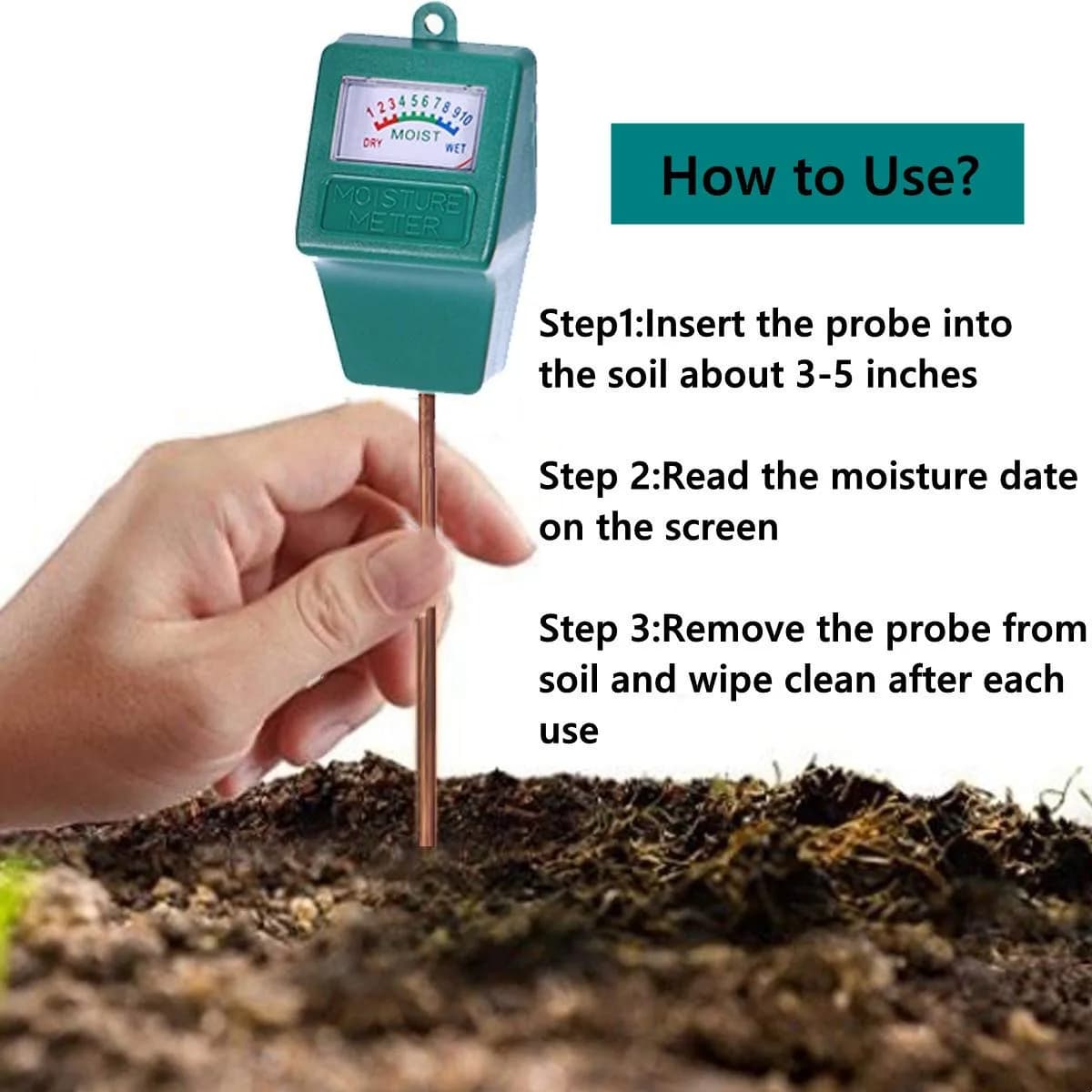 Hathdia Soil Moisture Meter Green | 7.6 inch Probe for Potted Plants, Garden, Farm, Lawn - view 2